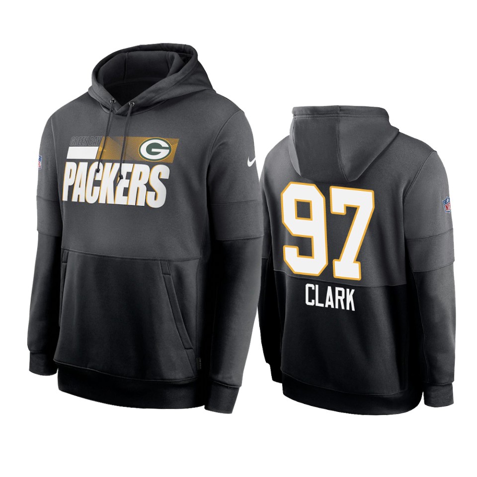 packers kenny clark charcoal black sideline impact lockup hoodie