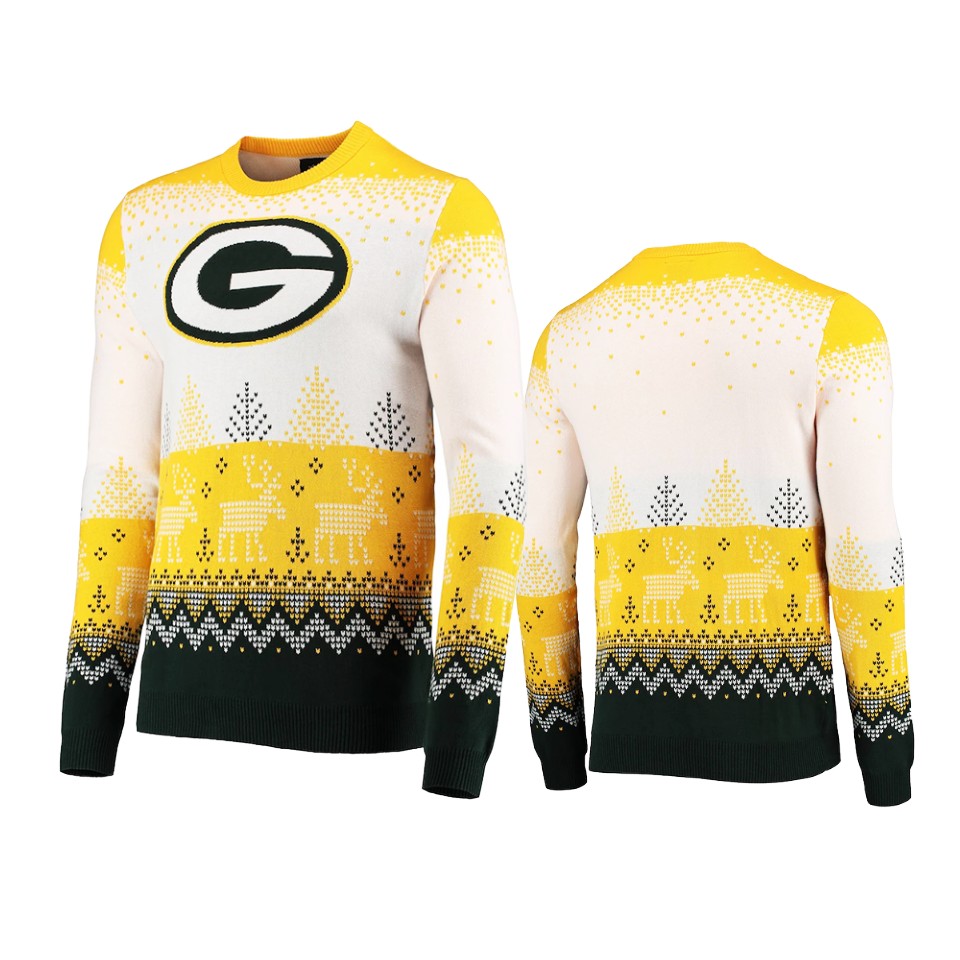 packers white 2021 christmas gift big logo sweater