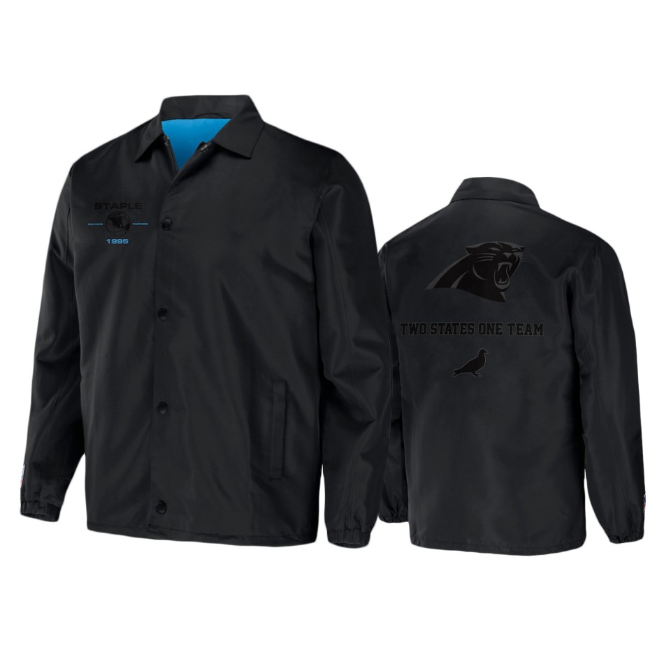 panthers black staple coaches full snap jacket