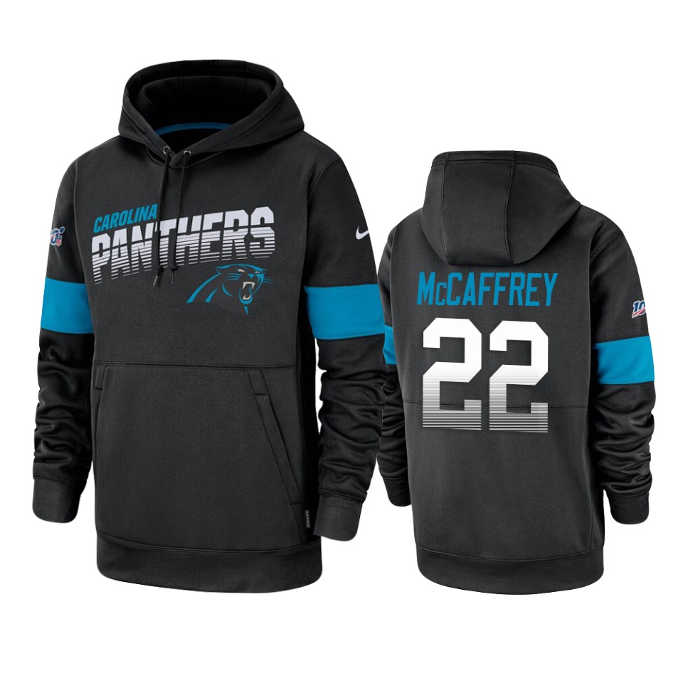panthers christian mccaffrey black sideline team logo 100th season hoodie