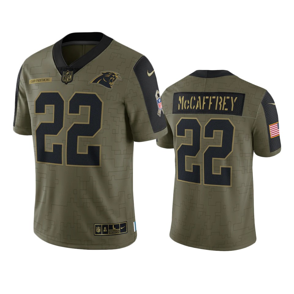 panthers christian mccaffrey olive limited 2021 salute to service jersey