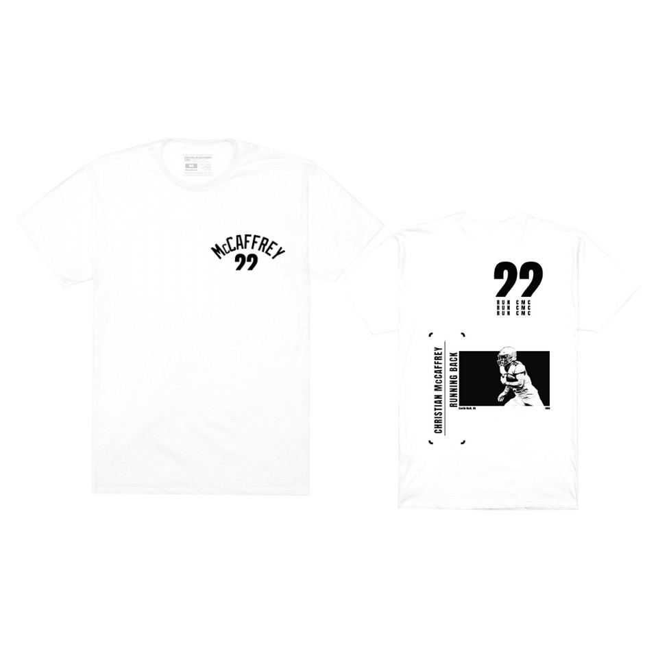 panthers christian mccaffrey player graphic white name number t shirt