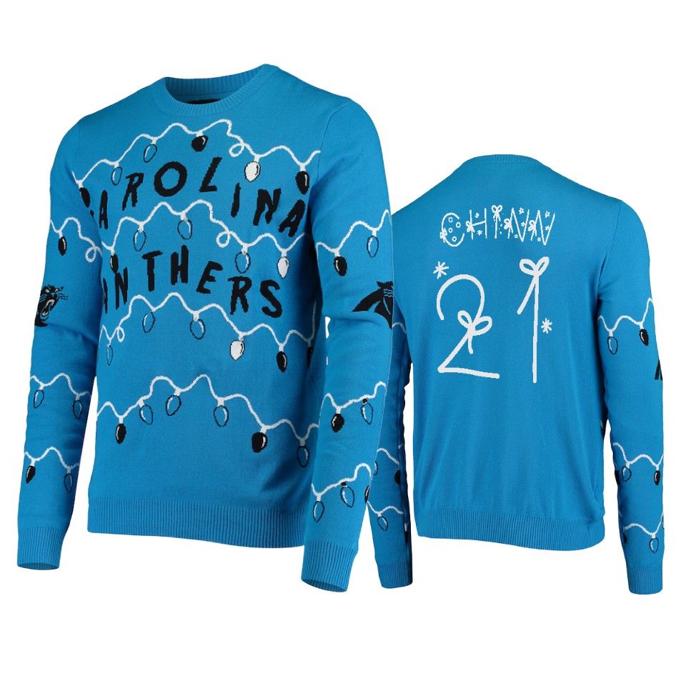 panthers jeremy chinn blue ugly christmas gifts sweater