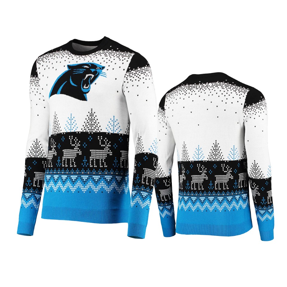 panthers white 2021 christmas gift big logo sweater