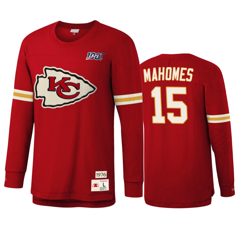 patrick mahomes chiefs red nfl 100 long sleeve t shirt