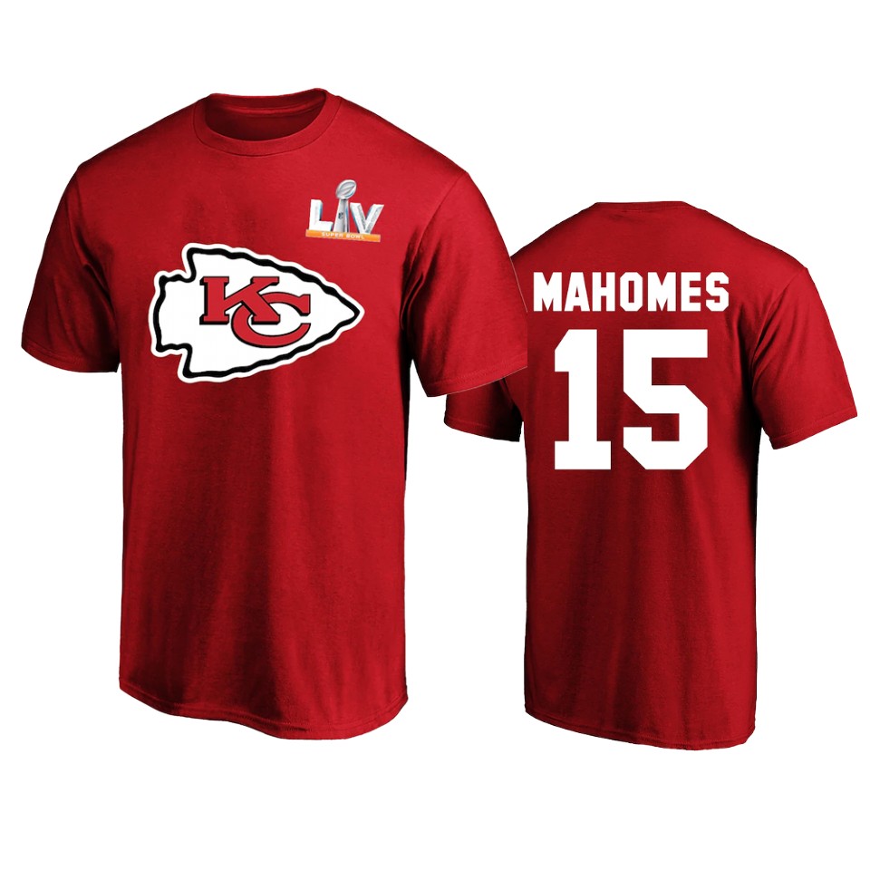 patrick mahomes kansas city chiefs red super bowl lv name & number t shirt