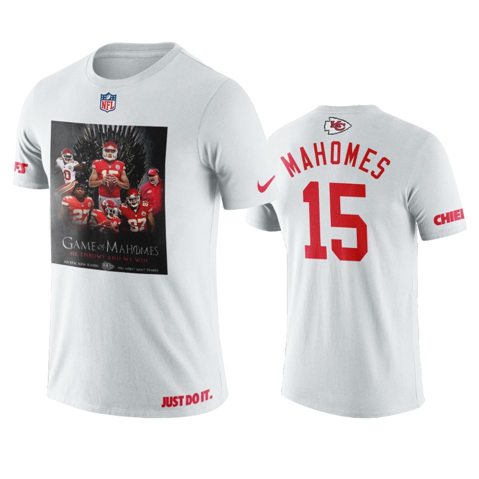 patrick mahomes white art print throws and we win t shirt