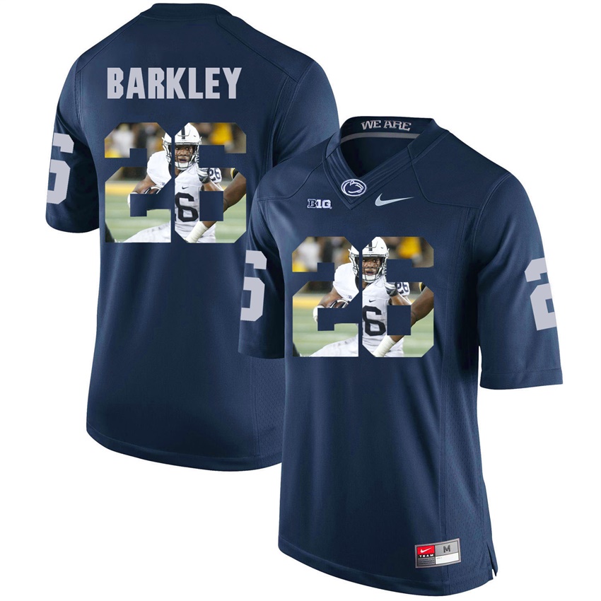 penn state nittany lions navy saquon barkley college football player portrait jersey