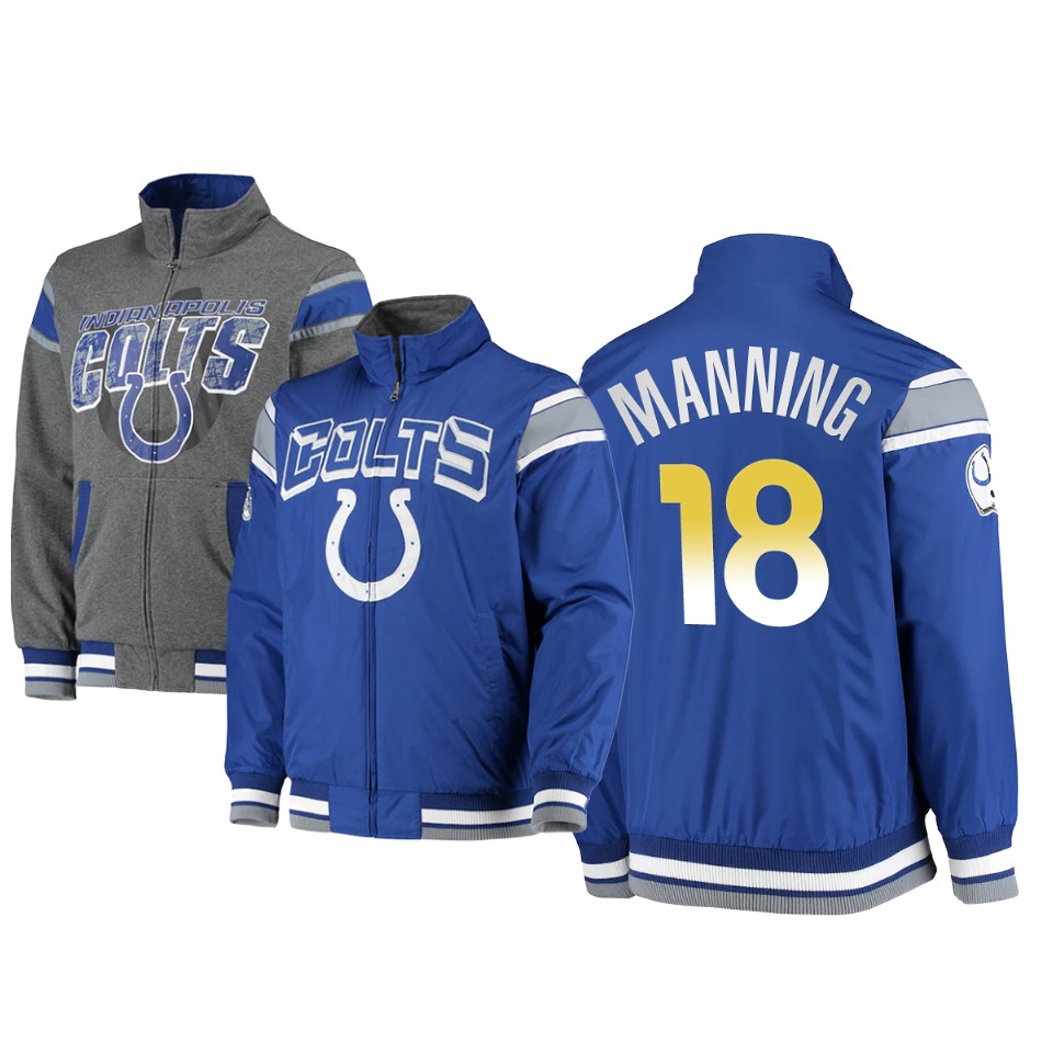 peyton manning colts royal charcoal offside reversible full zip jacket