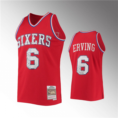 Philadelphia 76ers Julius Erving 1996-97 Hardwood Classics 75th Anniversary Diamond Red stitched Jersey #6