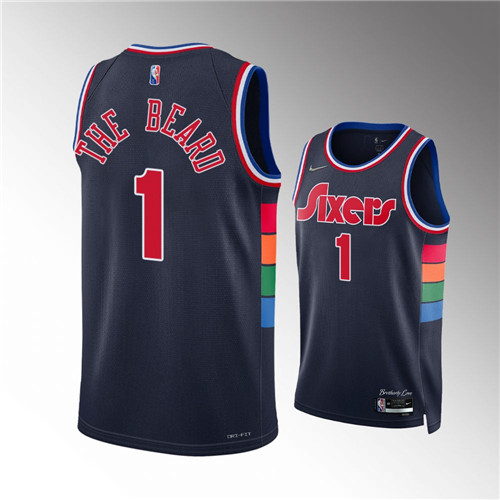 Philadelphia 76ers James Harden 2022 The Beard Nickname Diamond Edition Navy stitched Jersey #1