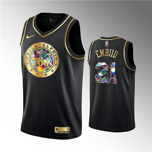 Philadelphia 76ers Joel Embiid 2021-22 Golden Edition Diamond Logo Black stitched Jersey #21