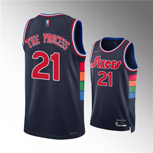 Philadelphia 76ers Joel Embiid Joel Embiid 2022 The Process Nickname Diamond Edition Navy stitched Jersey #21