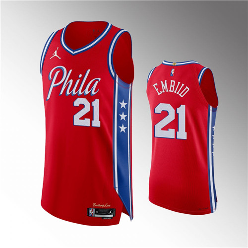 Philadelphia 76ers Joel Embiid 2021-22 75th Anniversary Authentic Statement Red stitched Jersey #21