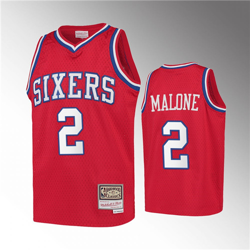 Philadelphia 76ers Moses Malone Hardwood Classics Kids stitched Jersey #2