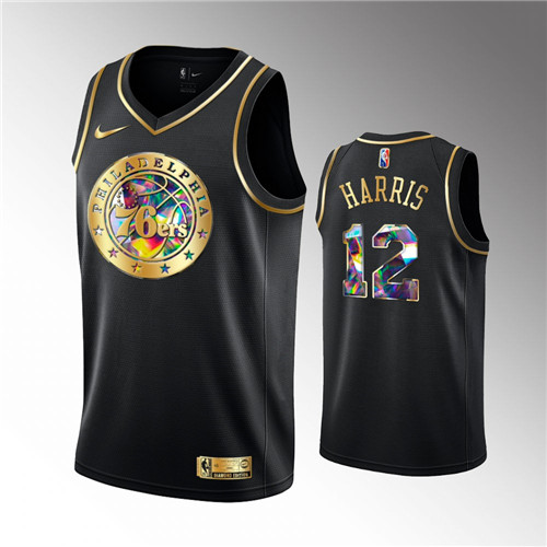 Philadelphia 76ers Tobias Harris 2021-22 Golden Edition Diamond Logo Black stitched Jersey #12