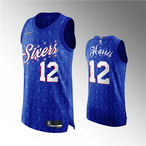 Philadelphia 76ers Tobias Harris 2021 Christmas Night NBA 75th Authentic Royal stitched Jersey #12