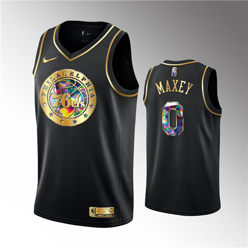 Philadelphia 76ers Tyrese Maxey 2021-22 Golden Edition Diamond Logo Black stitched Jersey #0
