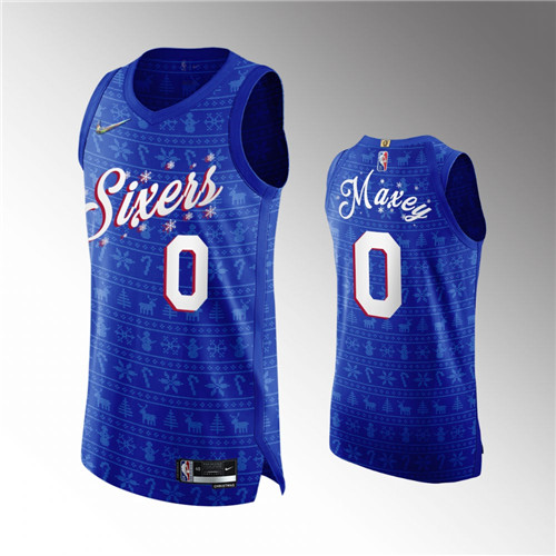 Philadelphia 76ers Tyrese Maxey 2021 Christmas Night NBA 75th Authentic Royal stitched Jersey #0