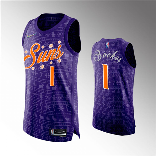 Phoenix Suns Devin Booker Christmas Eve 75th Anniversary Purple stitched Jersey #1