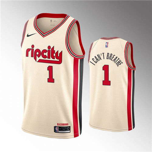 Portland Trail Blazers Anfernee Simons Cream I Can't Breathe stitched Jersey #1