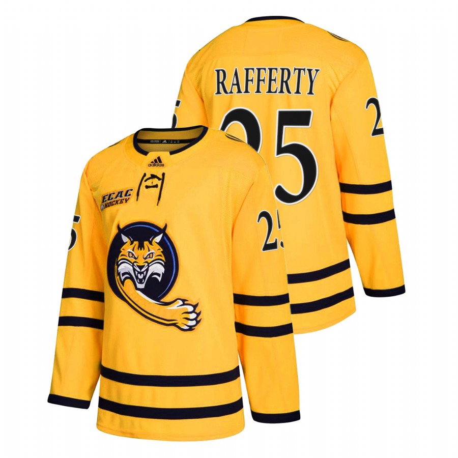 quinnipiac bobcats brogan rafferty gold college hockey alumni jersey