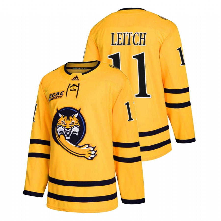 quinnipiac bobcats bryan leitch gold college hockey alumni jersey