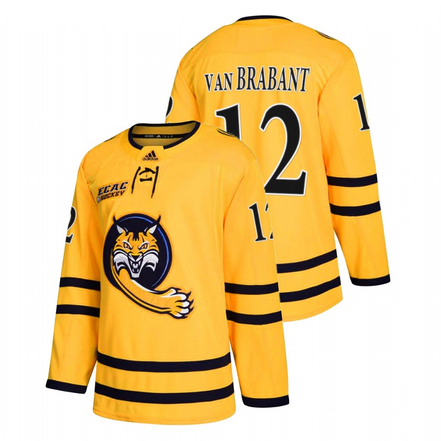 quinnipiac bobcats bryce van brabant gold college hockey alumni jersey