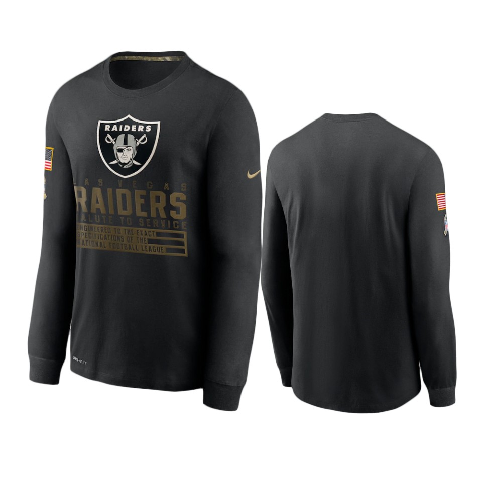 raiders black 2020 salute to service sideline performance long sleeve t shirt
