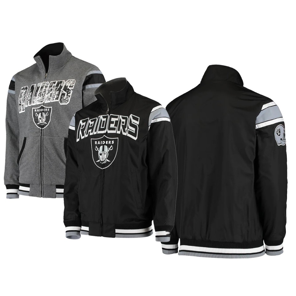 raiders black charcoal offside reversible full zip jacket