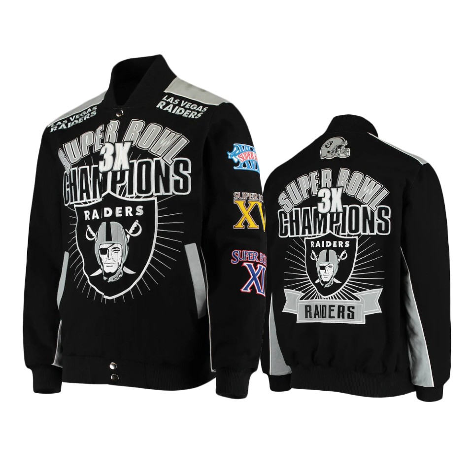 raiders black extreme triumph commemorative full snap jacket