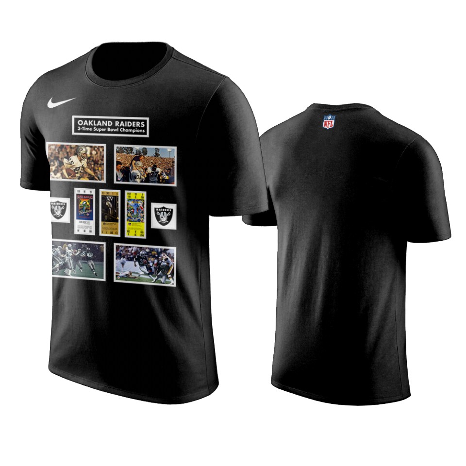 raiders black super bowl champions ticket and photo collage t shirt