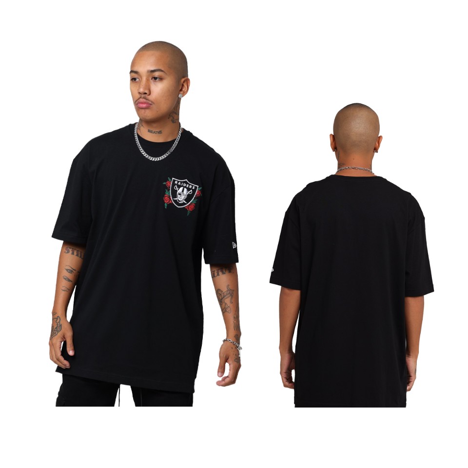 raiders black team logo rose graphic t shirt