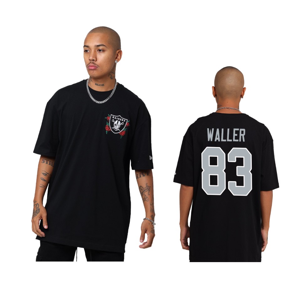 raiders darren waller black team logo rose graphic t shirt