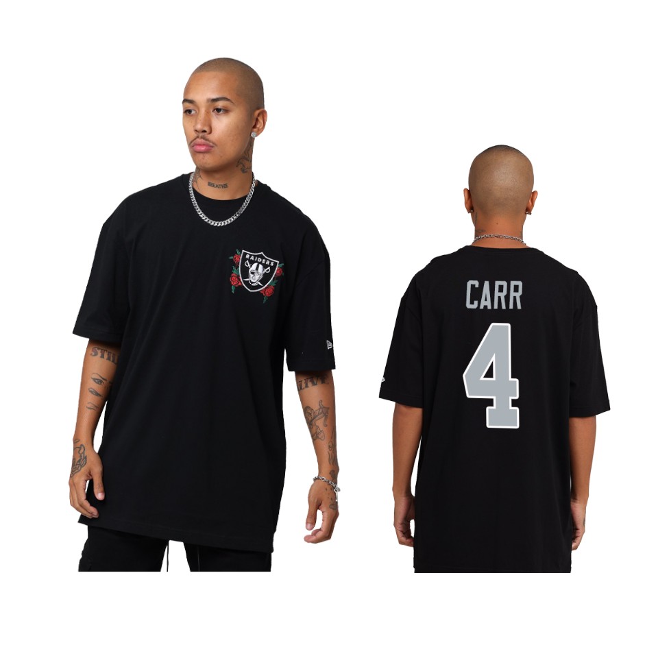 raiders derek carr black team logo rose graphic t shirt