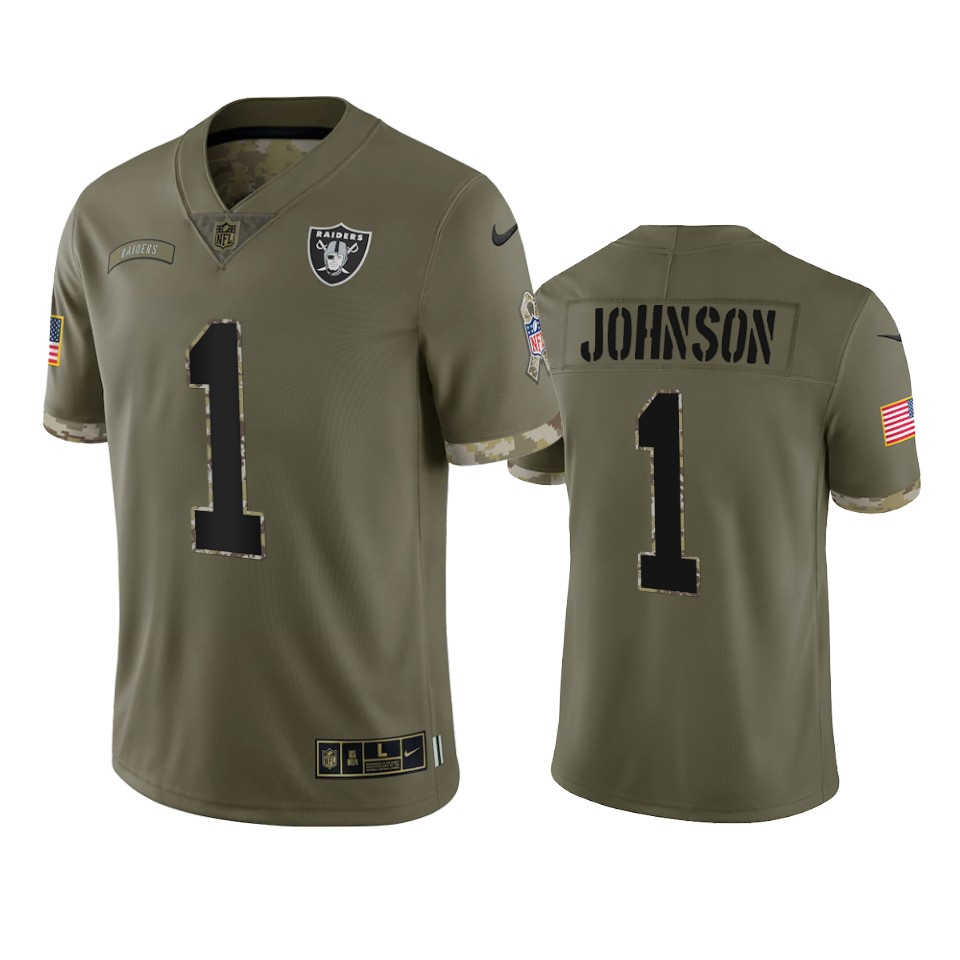 raiders tyron johnson olive limited 2022 salute to service jersey