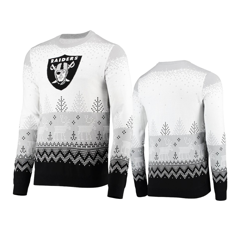 raiders white 2021 christmas gift big logo sweater