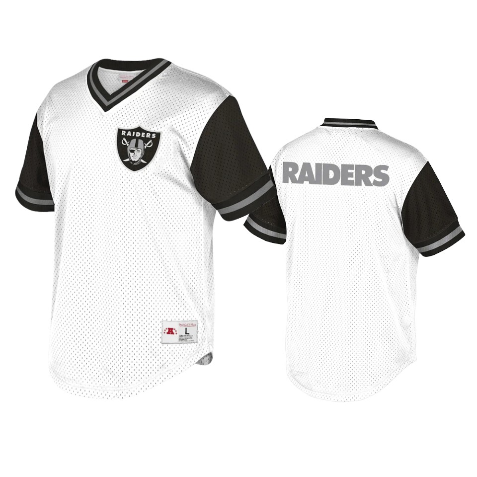 raiders white black team logo mesh v neck t shirt