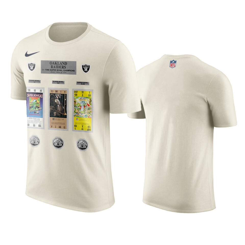 raiders white super bowl champions ticket and photo collage t shirt