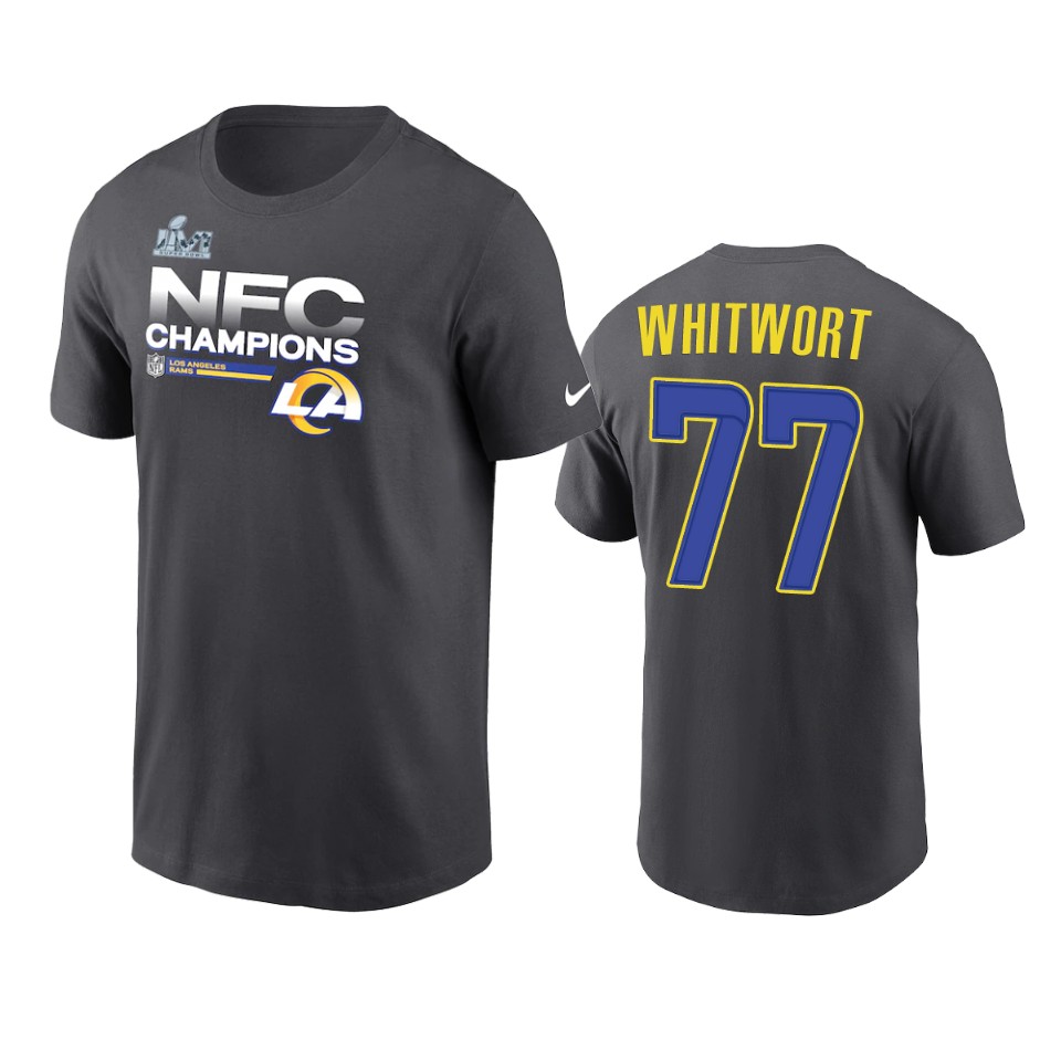 rams andrew whitworth anthracite 2021 nfc champions locker room trophy t shirt