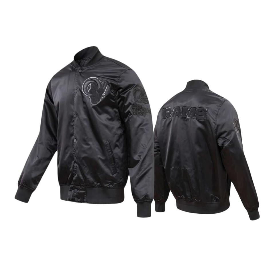 rams black triple satin varsity jacket