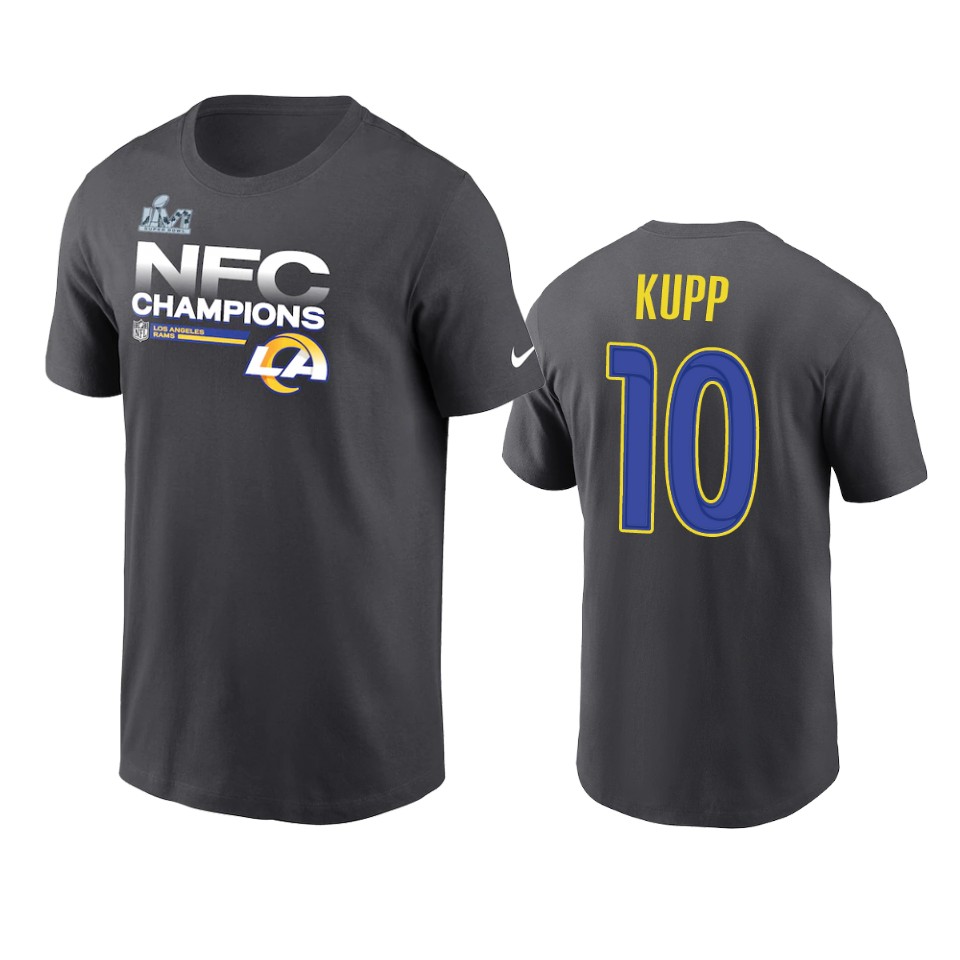 rams cooper kupp anthracite 2021 nfc champions locker room trophy t shirt