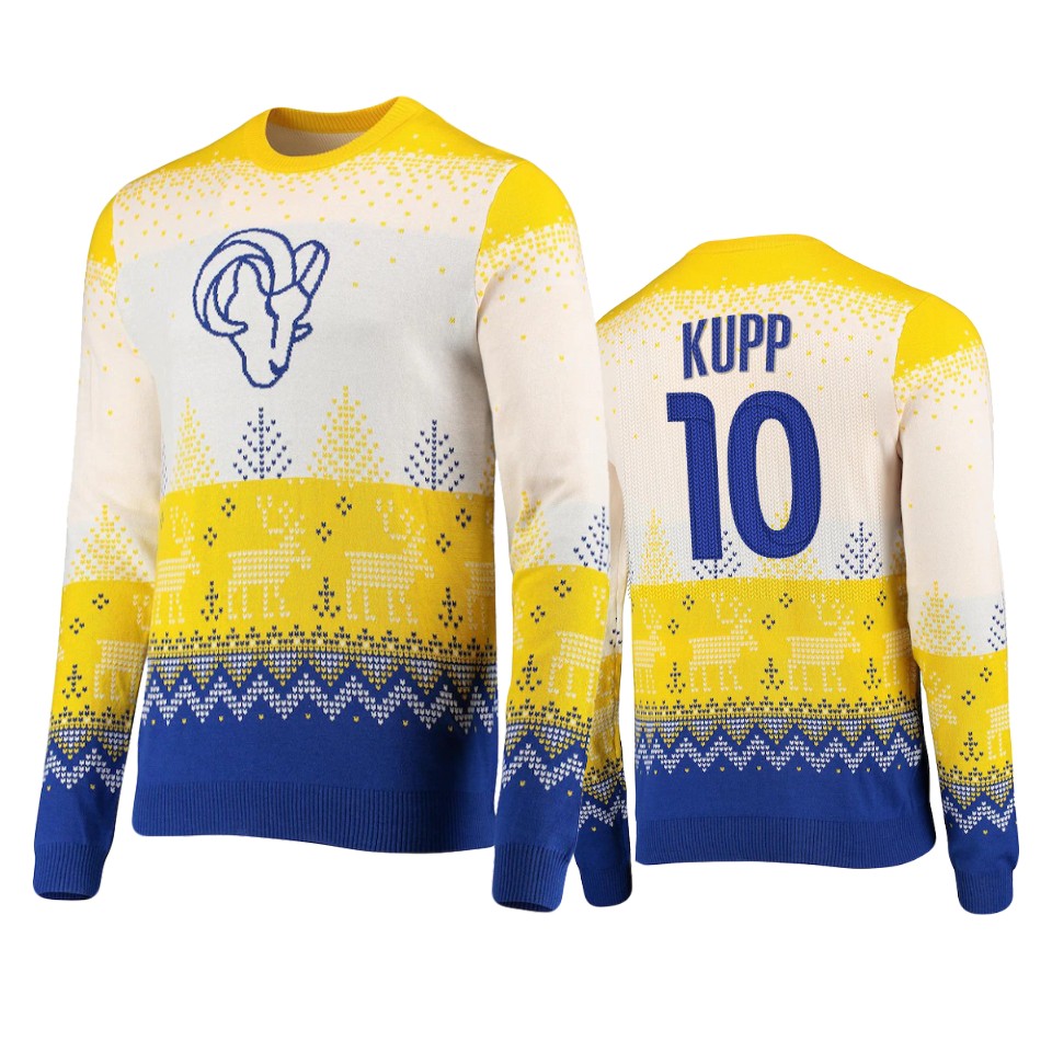 rams cooper kupp white 2021 christmas gift big logo sweater
