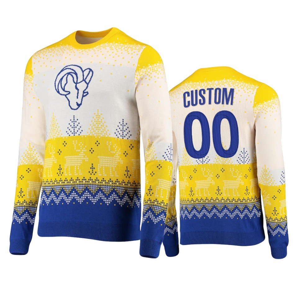 rams custom white 2021 christmas gift big logo sweater