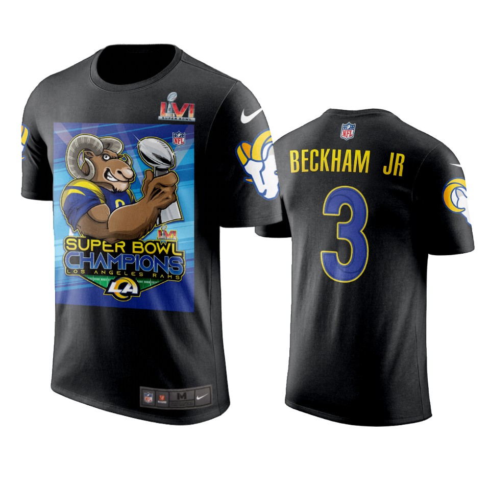 rams odell beckham jr. black super bowl lvi champions cartoon t shirt