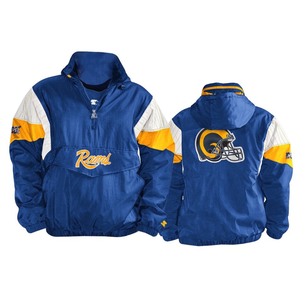 rams royal yellow 100th season thursday night lights quarter zip breakaway jacket