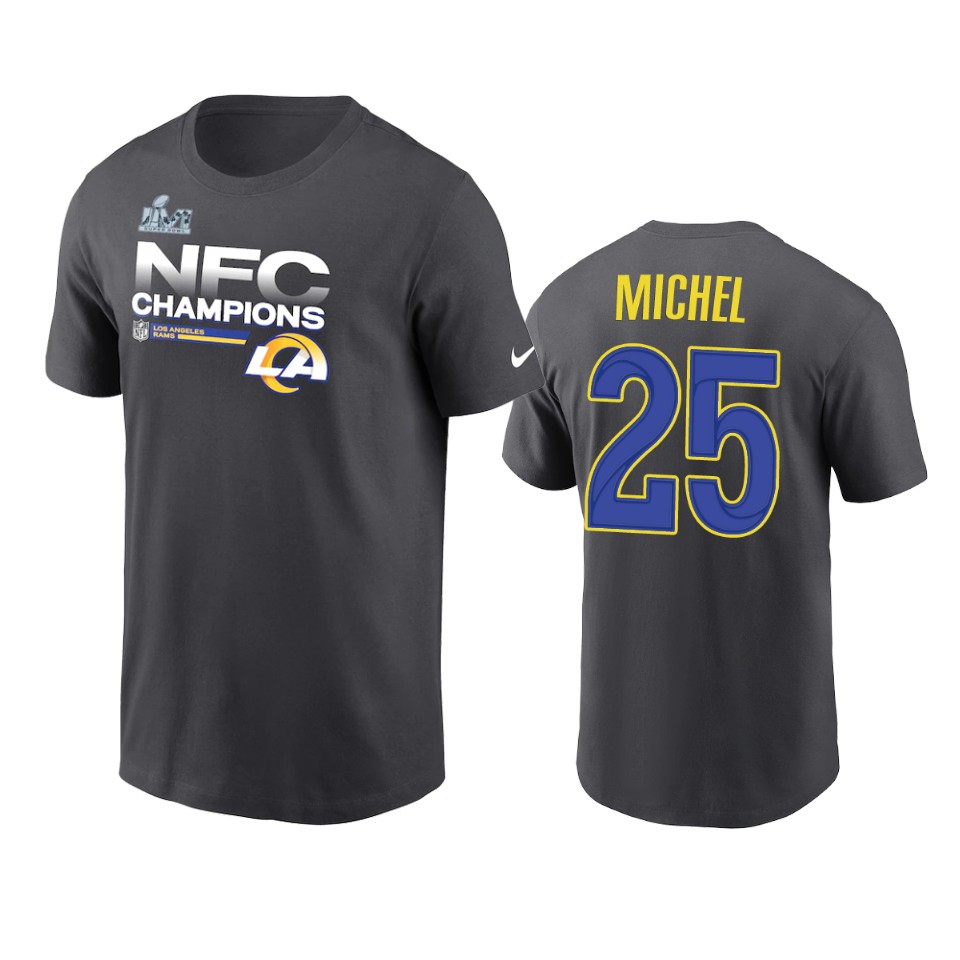 rams sony michel anthracite 2021 nfc champions locker room trophy t shirt