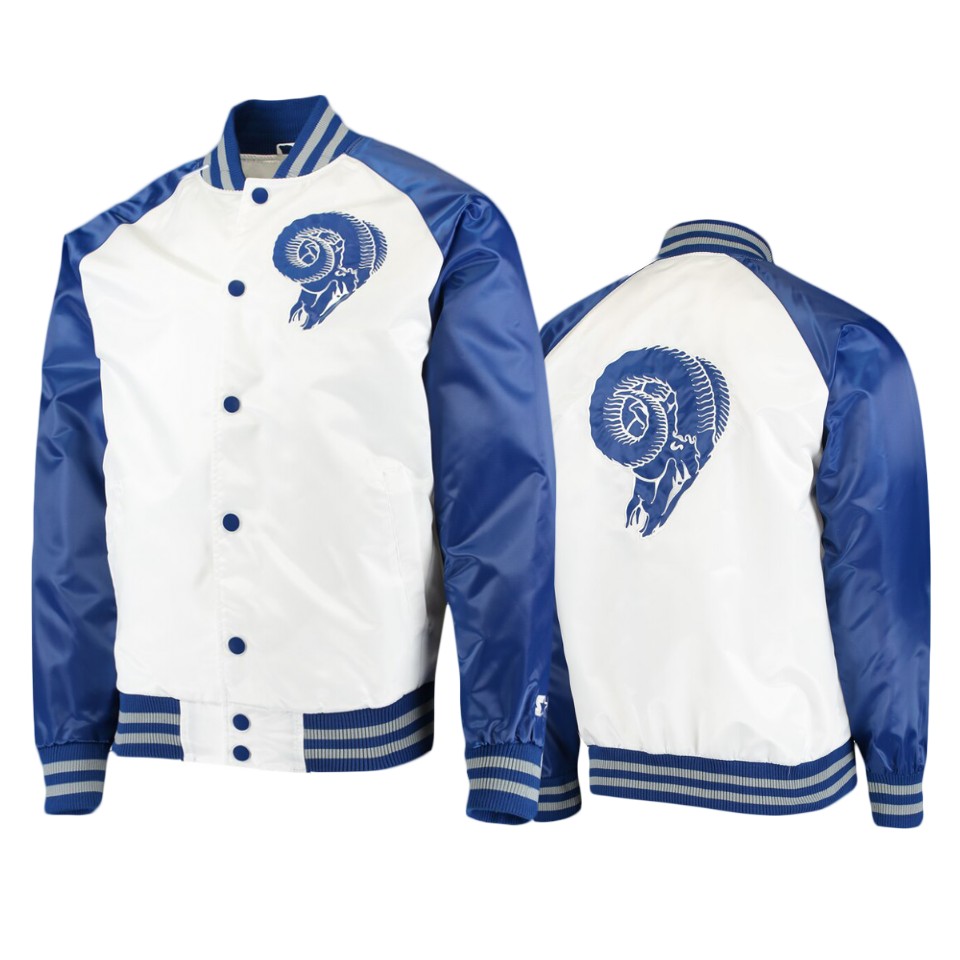 rams white royal clean up throwback varsity jacket