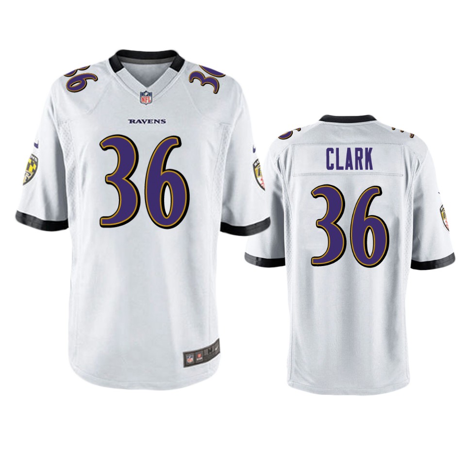 ravens chuck clark white game jersey