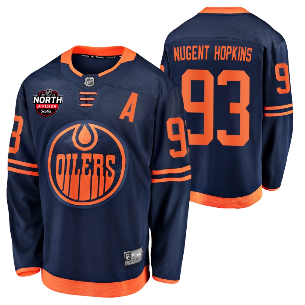 ryan nugent-hopkins Oilers 2021 North Division Patch Jersey Navy Alternate